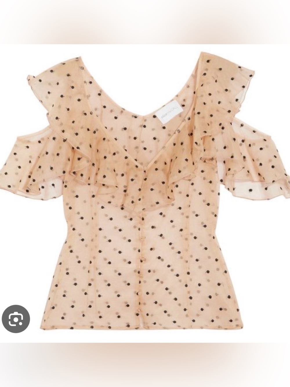 Alice McCall “Loyal Lover” 100% Silk Sheer Ruffle Sleeve Top in Swiss Dot
